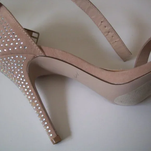 Anne Michelle size 8 tan faux suede rhinestone heels - Picture 4 of 10
